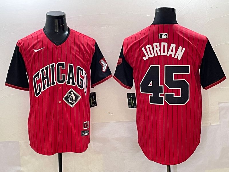 Men Chicago White Sox #45 Jordan Red Stripe Joint Name 2025 Nike MLB Jersey style 8->chicago white sox->MLB Jersey